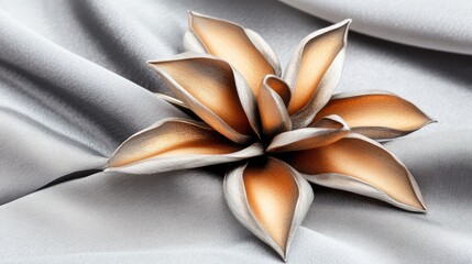 Elegant Silver  Gold Brooch Flower on Silk.