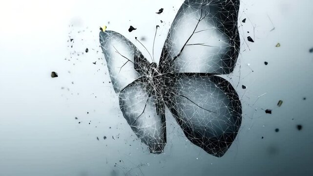 Stunning black and white butterfly with shattered glass effect creating a unique visual contrast