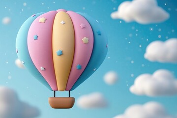 Naklejka premium Cute pastel hot air balloon in the sky