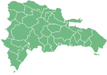 Vector map of the Dominican Republic showing all regions with clearly defined borders and country outline. Green color scheme with white contours. Perfect for educational, infographic, and professiona