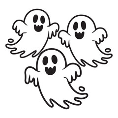 Fototapeta premium Ghost Silhouette Vector Trio – Halloween Spooky Black Graphic..ghost, silhouette, vector, Halloween, spooky