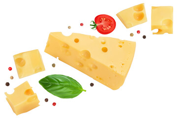 piece of cheese isolated on white background . Top view. Flat lay