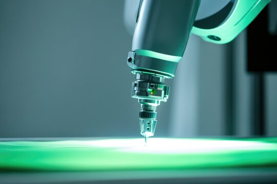 Close-up of a robotic arm's precise end effector during automated manufacturing process.