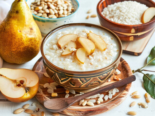 Pear and oatmeal breakfast bowl