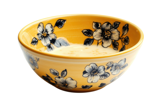 Elegant yellow floral bowl navy blue accents delicate flower pattern beautiful ceramic tableware