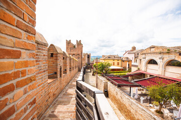 View of the castle in the historic town of Gradara in Italy. Tourist destination in Italy.