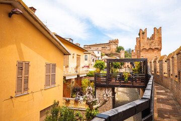 View of the castle in the historic town of Gradara in Italy. Tourist destination in Italy.