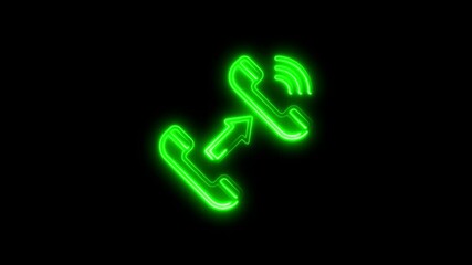 Neon green telephone transfer icon on black background animation