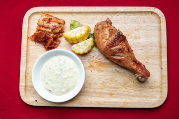 grilled chicken with corn and kimchi