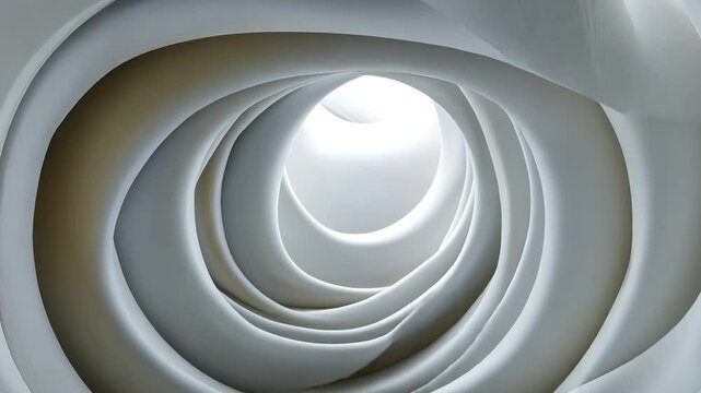 Mesmerizing abstract design of smooth, white spiraling curves creates sense of depth and light, evoking tranquility and elegance in serene, flowing environment.