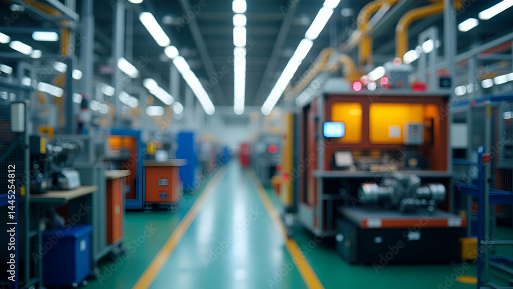 Poster professional depiction of industry under tariff context showing assembly line machinery draped with 
