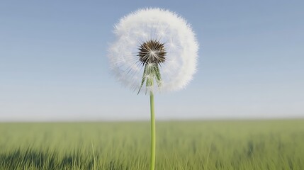 Naklejka premium Dandelion seed head close up nature field sky background
