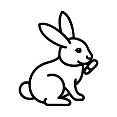 Obraz premium Rabbit icon in clean black line style holding carrot
