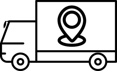 Cargo transport truck icon with GPS location marker for shipping and freight services &ndash; transparent background