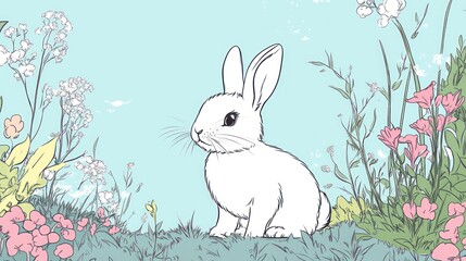 Obraz premium Cute rabbit in a flower meadow