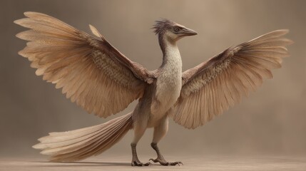 Fototapeta premium Archaeopteryx with spread wings, neutral background
