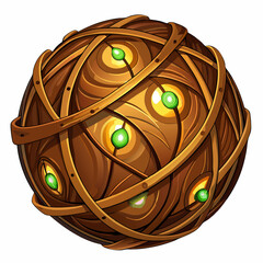 A ball adorned with green vines and leaves, showcasing a blend of nature and playfulness.