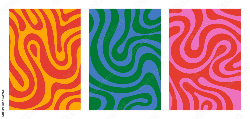 Poster abstract groovy trippy y2k background set.