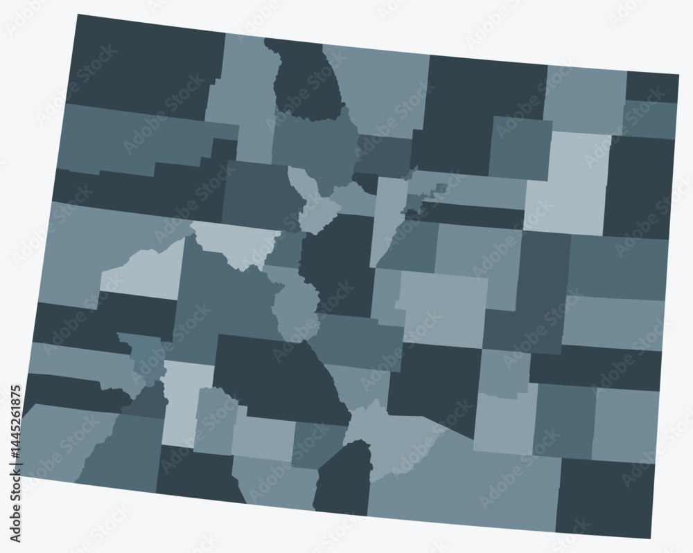 Poster map of colorado with counties. just a simple state border map with county division. blue grey color 