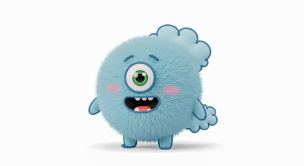 Obraz premium A cute round doodle monster with one big eye, smiling, white background, 8K