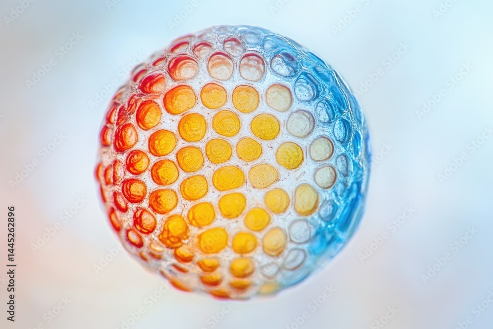 Poster a close-up reveals a vibrant, spherical object with a honeycomb-like pattern in warm and cool tones.