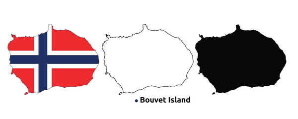 bouvet island Map Vector - Country Outline, Flag Inside Map, Blank and Silhouette Version