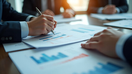 Finance Director Analyzing Profit to Loss Margins with Variance Analysis Tables and Contingency Plans During Executive Meeting - Photo Stock Concept with Empty Space