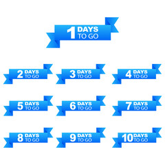 days to go.Number 1, 2, 3, 4, 5, 6, 7, 8, 9, 10 days left to go. Vector illustration