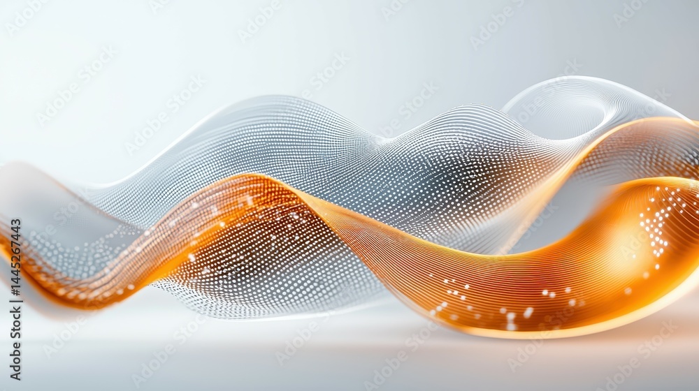 Poster abstract digital wave patterns in orange and silver hues creating a fluid motion.