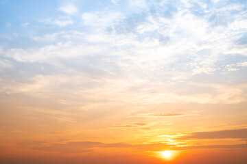 Beautiful , luxury soft gradient orange gold clouds and sunlight on the blue sky perfect for the background, take in evening,Twilight, Large size, high definition landscape photo
