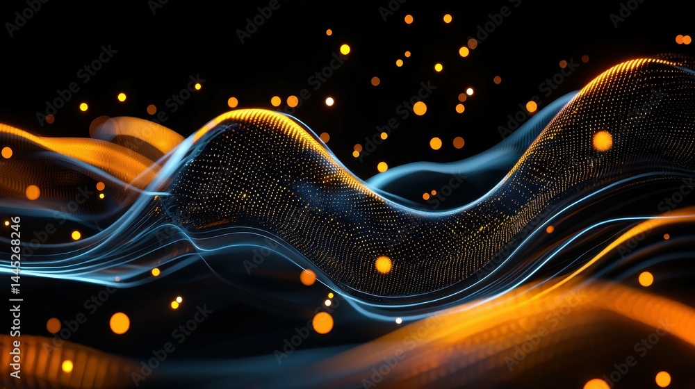Poster Abstract wave patterns with vibrant orange and blue lights creating a dynamic atmosphere.