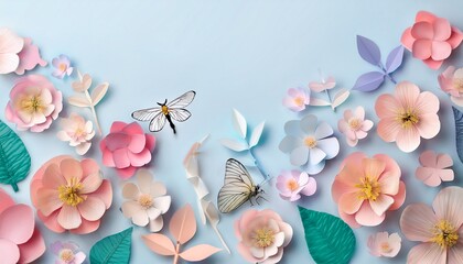 Obraz premium Pastel Paper Flowers, Butterflies, and Leaves Springtime Decor