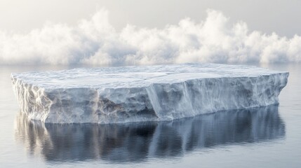 Large Iceberg Floating on Calm Water Under a Cloudy Sky