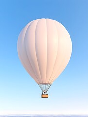 Naklejka premium A pristine white hot air balloon floats serenely against a clear blue sky, its basket visible below
