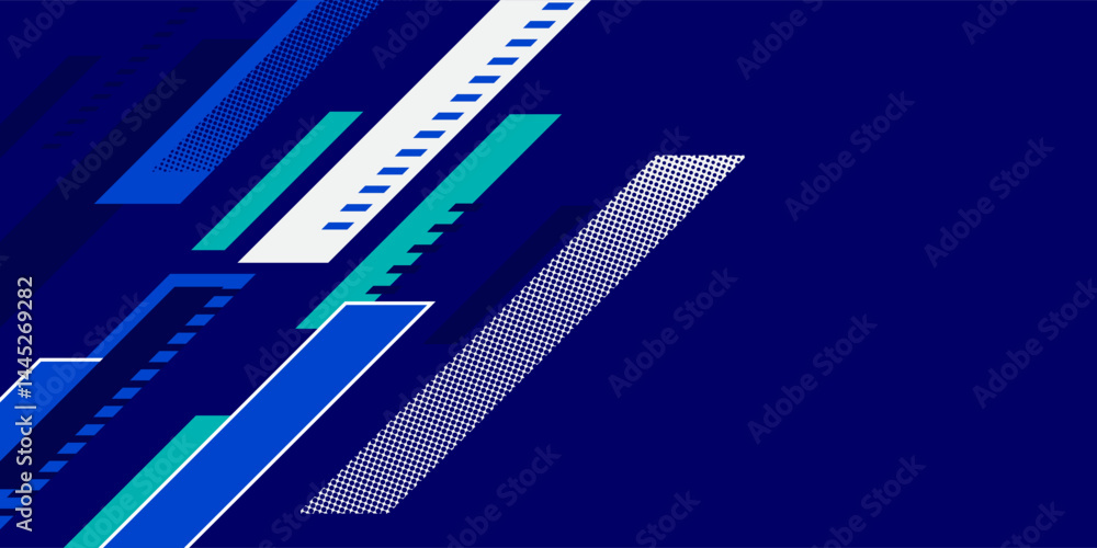 Poster minimal geometric abstract background. bright design texture. dynamic shapes composition. blue. vect