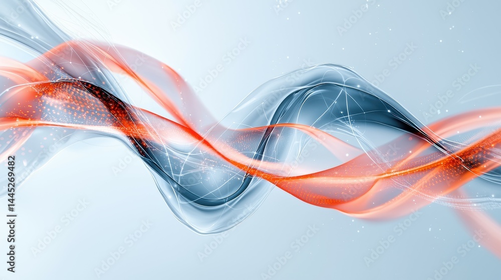 Aufkleber abstract wave pattern with flowing red and silver ribbons on a light background.