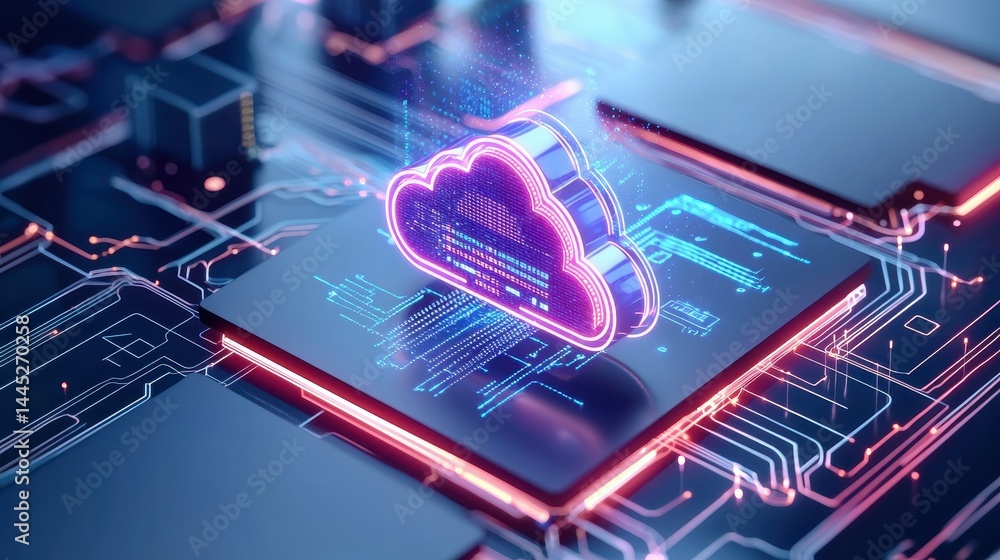 Poster futuristic digital cloud symbolizing cloud computing technology.