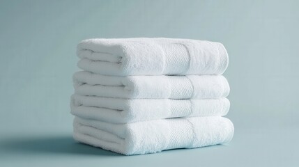 A clean stack of soft white cotton towels, neatly folded for bath or spa use