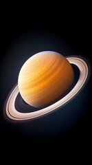 A vibrant, ringed planet dominates a dark cosmic backdrop  Its yellowish-orange surface features subtle banding, while its prominent rings display intricate detail