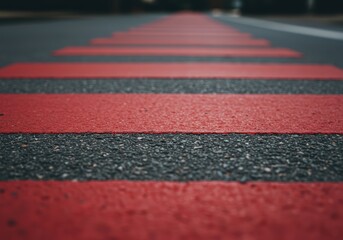 Fototapeta premium the pedestrian crosswalk is red, warning of a particularly dangerous section of road.