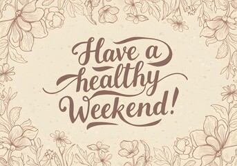 Healthy Weekend Greeting Card Floral Design, Inspirational Text and Positive Message.