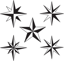 Collection of Five Black and White Geometric Stars