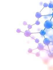 Abstract depiction of a molecule structure with interconnected nodes in shades of blue and purple against a white background