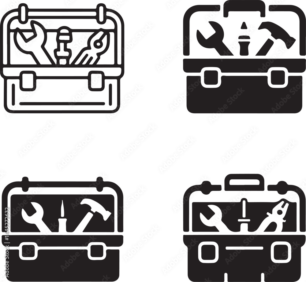 Poster four toolboxes with different tool icons set
