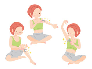 カミソリで脱毛をする女性のイラストセット