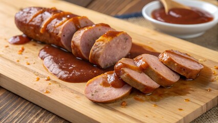 Sliced Currywurst with Spicy Tomato Sauce