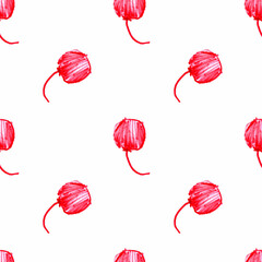 Children's drawing. Simple seamless pattern with the image of a red balloon. Hand drawn illustration on a white background for the design of packaging, fabric, notebooks, children's wallpapers