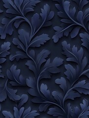 Dark blue, embossed floral pattern; swirling leaves and vines create a repeating texture
