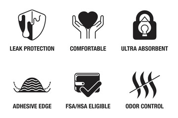 Panty liners properties icons set for labeling in monochrome style
