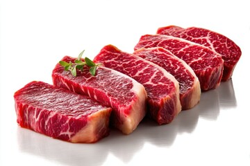 Obraz premium Wagyu beef steak sliced to showcase marbling, perfect for gourmet dining and culinary presentation